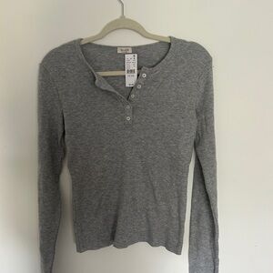 Gray Long Sleeve Henley Top